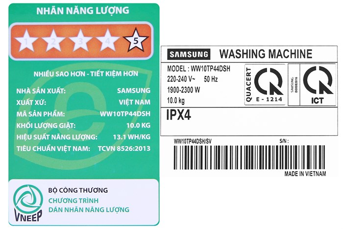 Máy giặt Samsung Lồng ngang Inverter 10kg WW10TP44DSH/SV